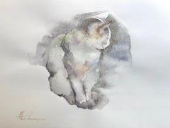 Cat Animal Watercolor on Paper Handmade Painting, One of a Kind