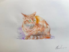 Chat Animal Aquarelle sur papier Peinture faite à la main, Unique en son genre
