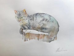 Chat Animal Aquarelle sur papier Peinture faite à la main, Unique en son genre