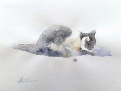Cat Animal Watercolor on Paper Handmade Painting, One of a Kind
