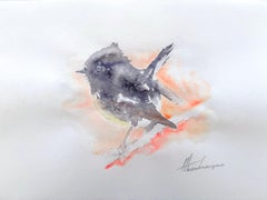 Black Robin Bird Watercolor on Paper Handmade Painting, One of a Kind