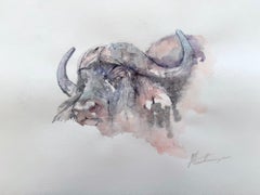 Buffalo Animal Watercolor on Paper Handmade Painting, One of a Kind
