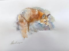 Fox Animal Watercolor on Paper Handmade Painting, One of a Kind