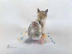 Kitty Animal Watercolor on Paper Handmade Painting, One of a Kind