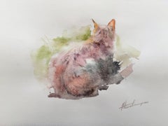 Cat Animal Watercolor on Paper Handmade Painting, One of a Kind