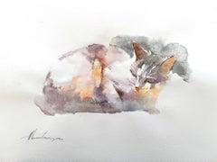 Cat Animal Watercolor on Paper Handmade Painting, One of a Kind