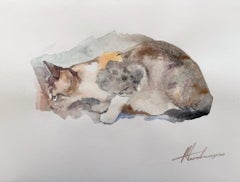 Cat Animal Watercolor on Paper Handmade Painting, One of a Kind