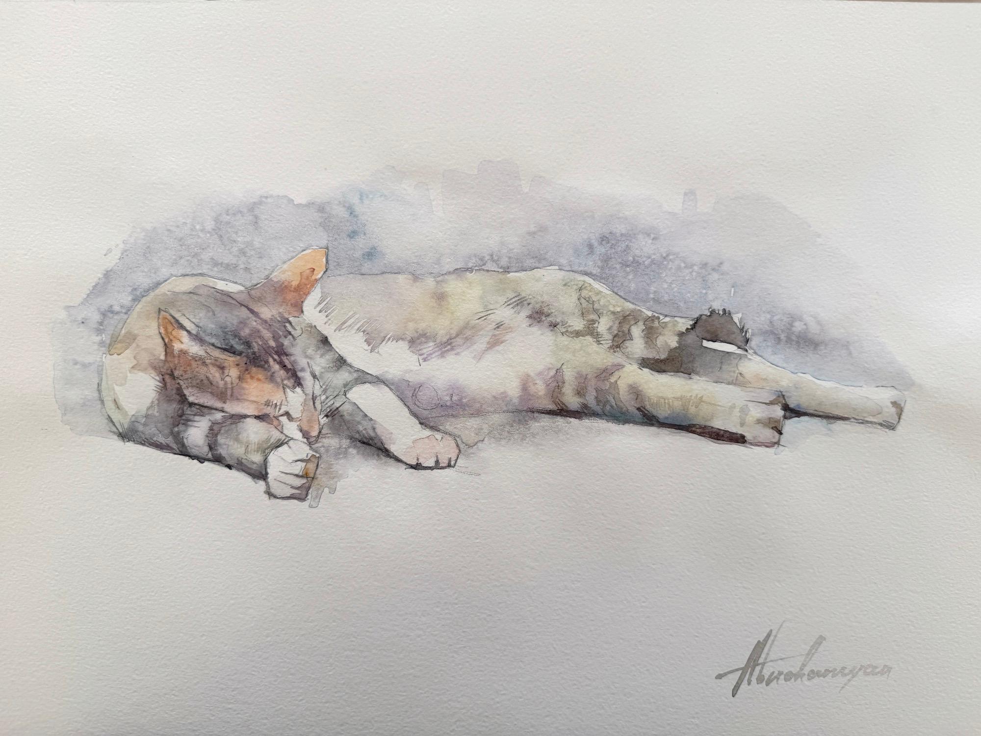 Horizontal Tierzeichnungen und -aquarelle