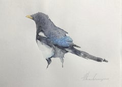 Magpie Watercolor on Paper Handmade Painting, One of a Kind