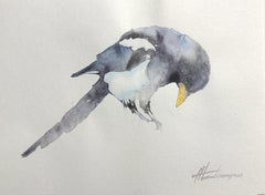 Magpie Watercolor on Paper Handmade Painting, One of a Kind