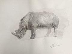 Rino Animale Acquerello su carta dipinto a mano, unico nel suo genere
