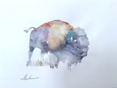 Bison Animal Watercolor on Paper Handmade Painting, One of a Kind