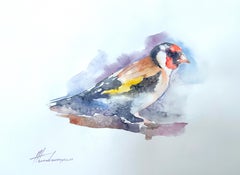 Stieglitz Vogel Aquarell auf Papier Handgemachte Malerei, One of a Kind
