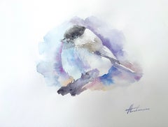 Chickadee Vogel-Aquarell auf Papier, handgefertigtes Gemälde, einzigartig
