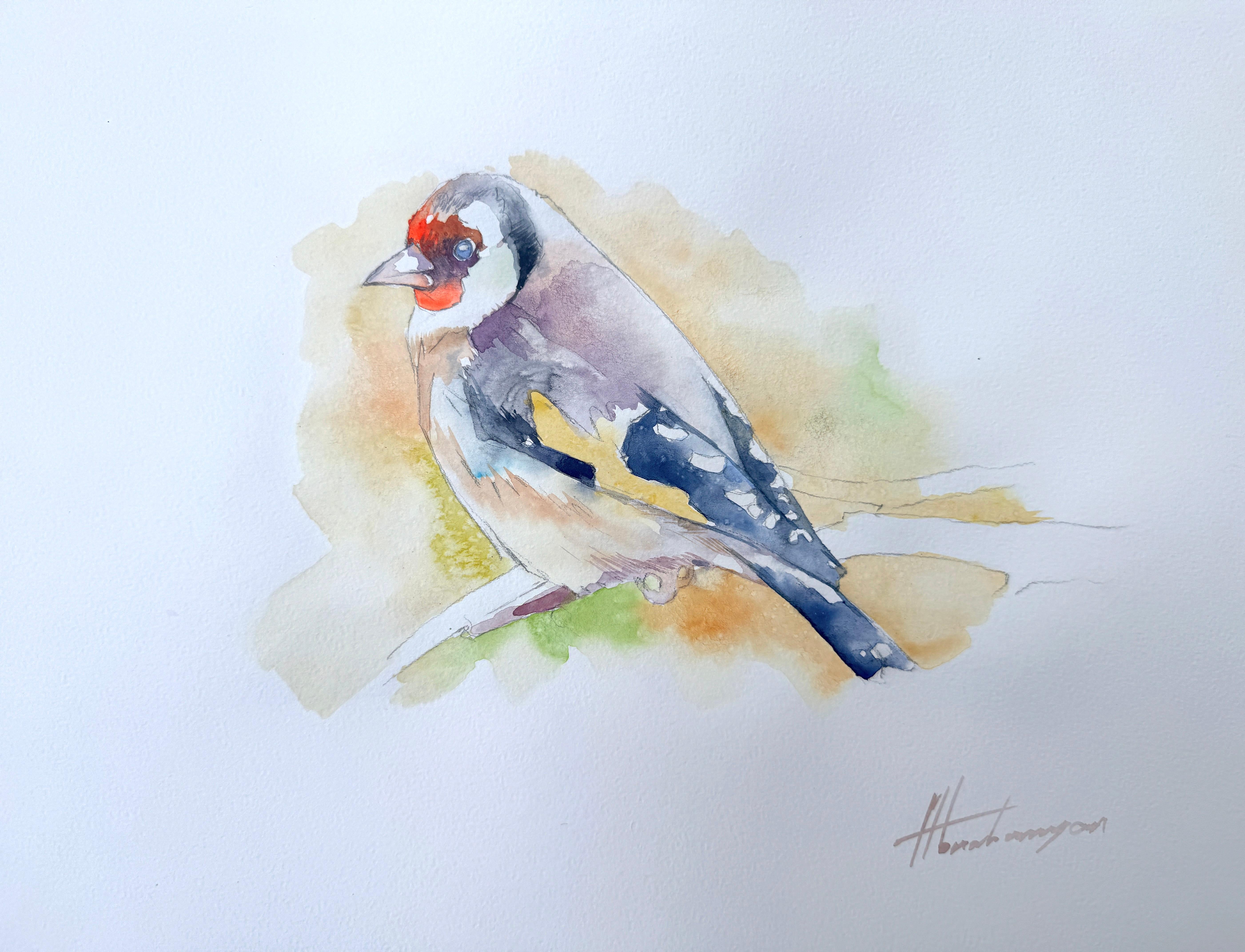 Goldfinch Bird Watercolor on Paper Handmade Painting, One of a Kind