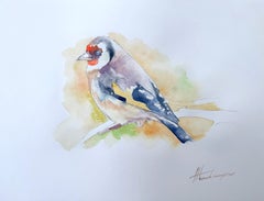 Goldfinch Bird Watercolor on Paper Handmade Painting, One of a Kind