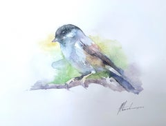 Chickadee Bird Watercolor on Paper Handmade Painting, One of a Kind