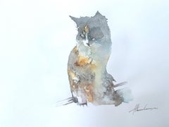 Calico Katze Aquarell auf Papier Handgemachte Malerei, One of a Kind