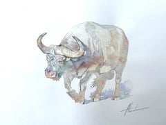 Buffalo Animal Watercolor on Paper Handmade Painting, One of a Kind