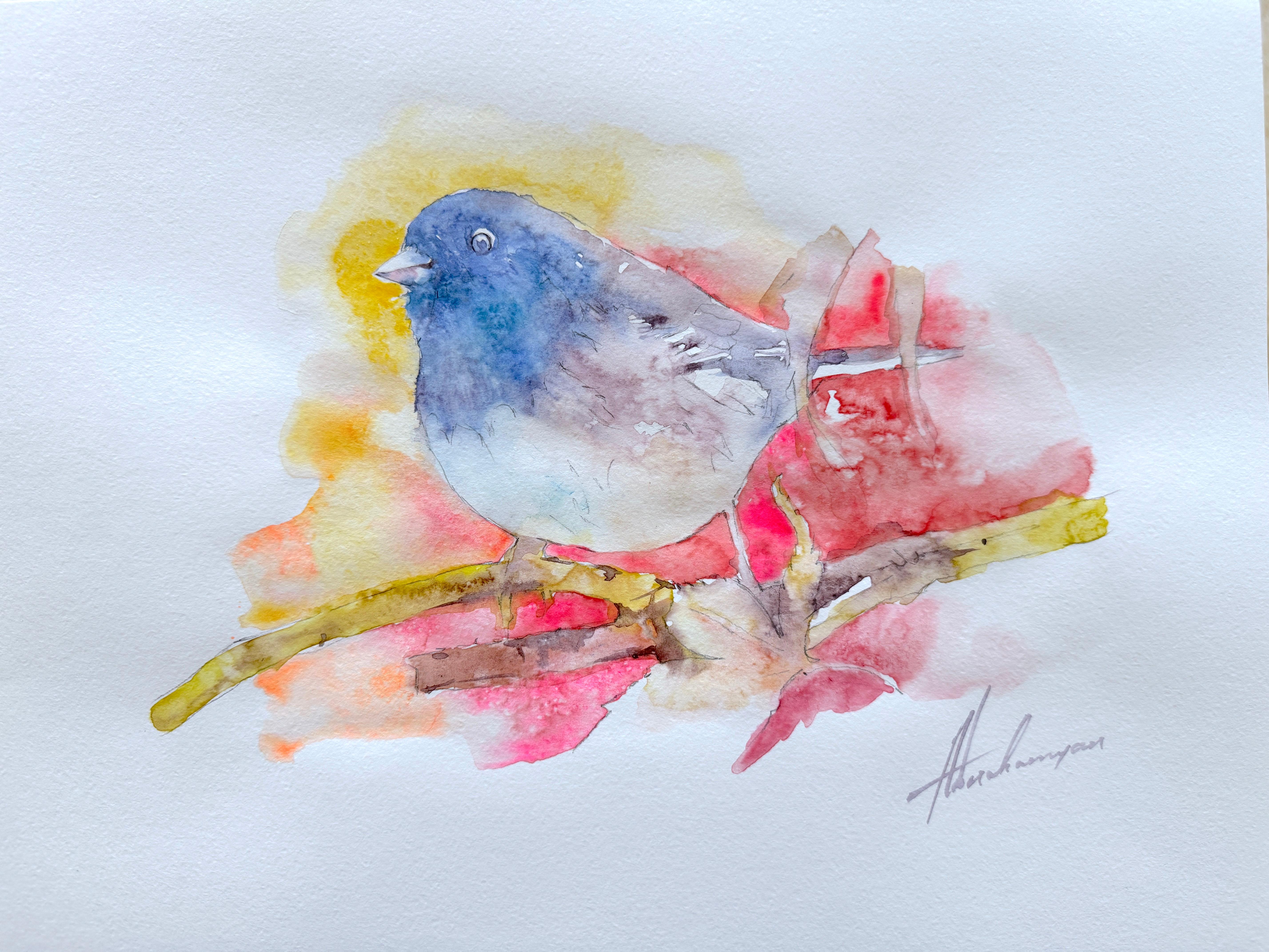 Junco Bird Watercolor on Paper Handmade Painting, One of a Kind