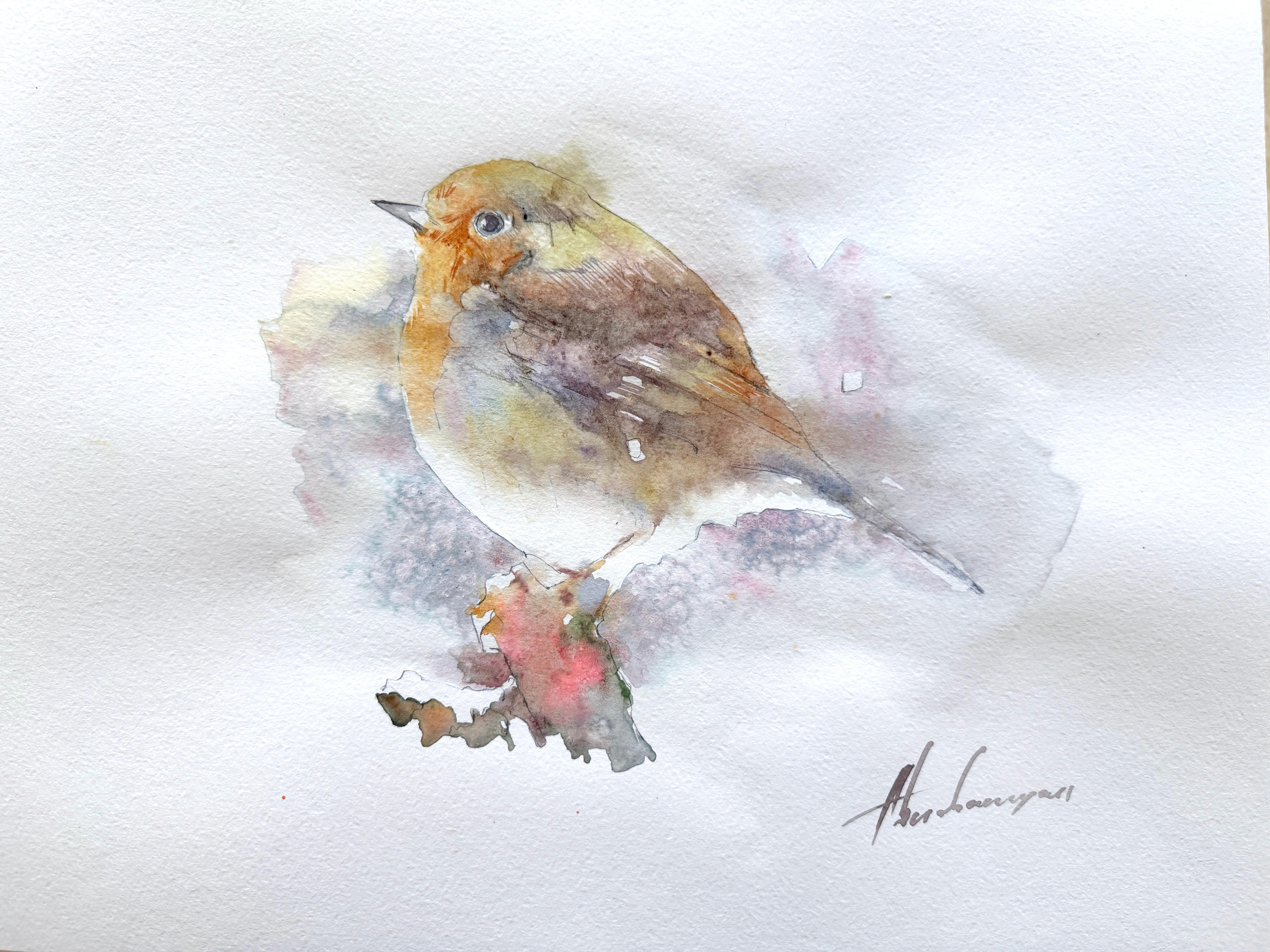 Robin Bird Watercolor on Paper Handmade Painting, One of a Kind