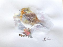 Robin Bird Watercolor on Paper Handmade Painting, One of a Kind