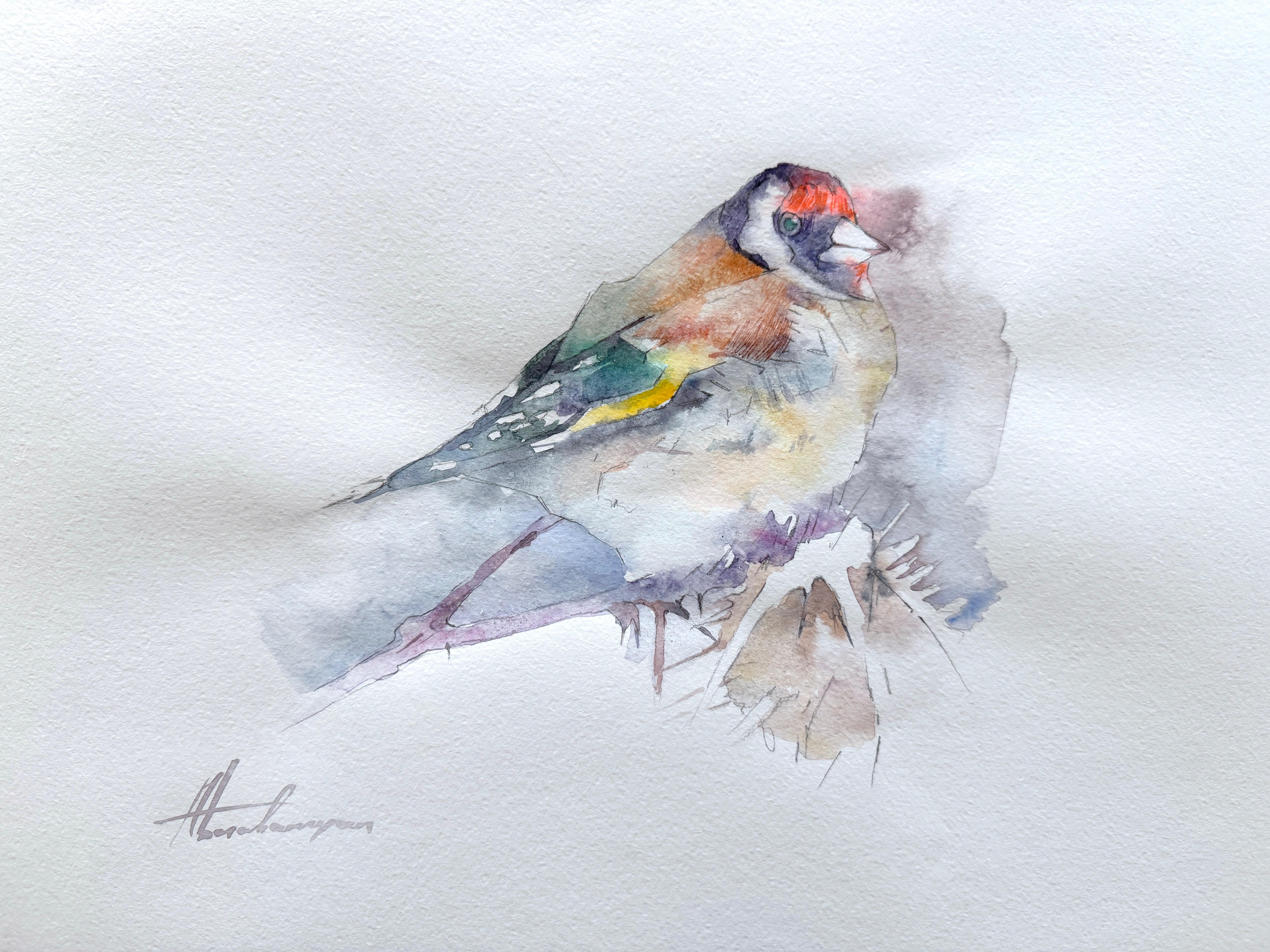Goldfinch Bird Watercolor on Paper Handmade Painting, One of a Kind