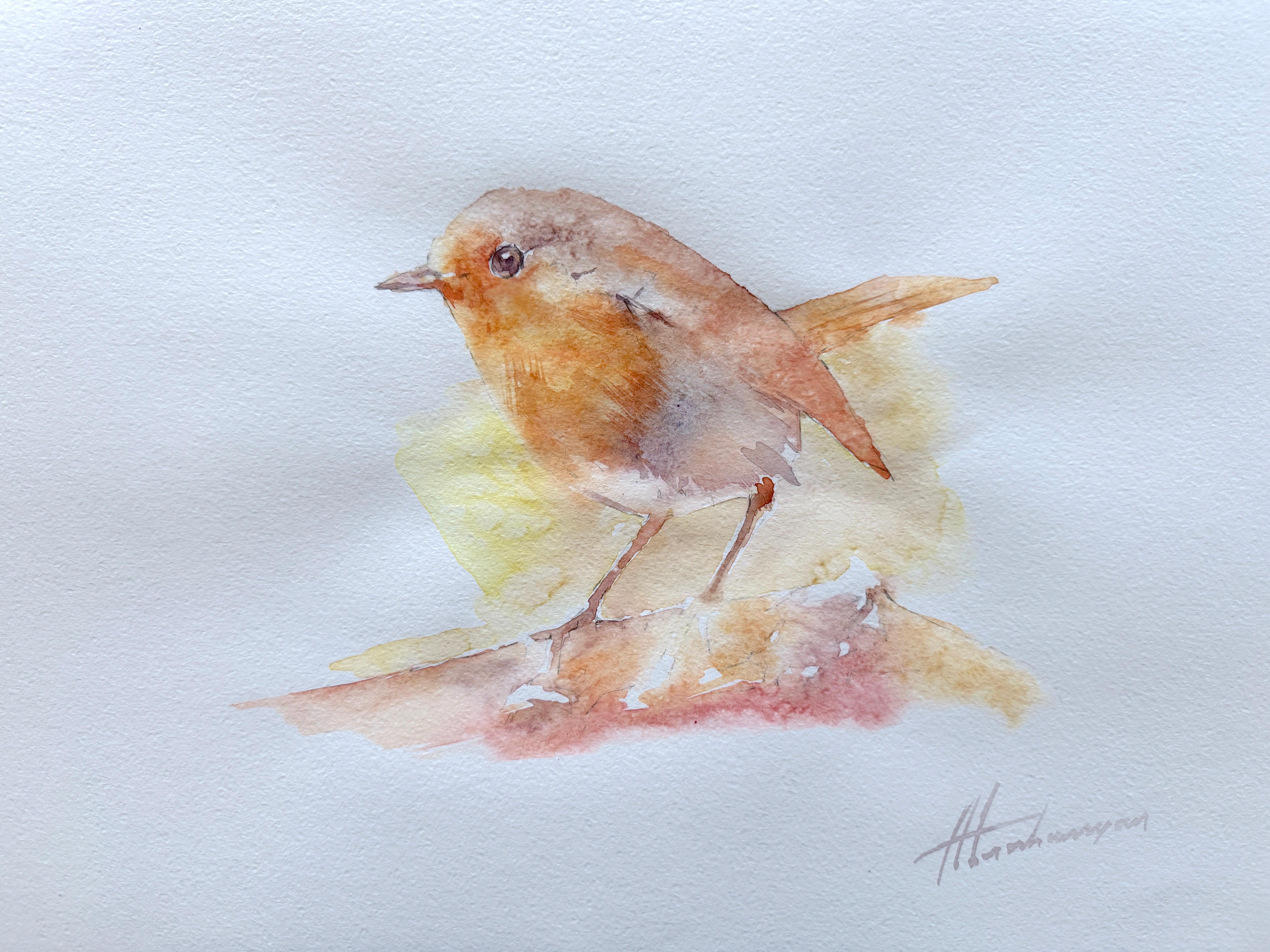 Robin Bird Watercolor on Paper Handmade Painting, One of a Kind