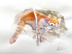 Red Panda Animal Watercolor on Paper Handmade Painting, One of a Kind