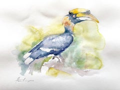Hornbill Bird Watercolor on Paper Handmade Painting, One of a Kind