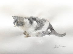 Cat Animal Watercolor on Paper Handmade Painting, One of a Kind