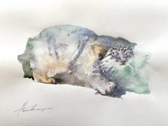 Cat Animal Watercolor on Paper Handmade Painting, One of a Kind