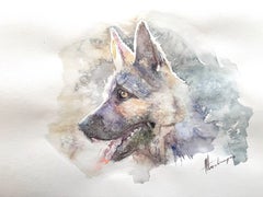 German Shepherd Dog Animal Watercolor on Paper Handmade Painting, One of a Kind