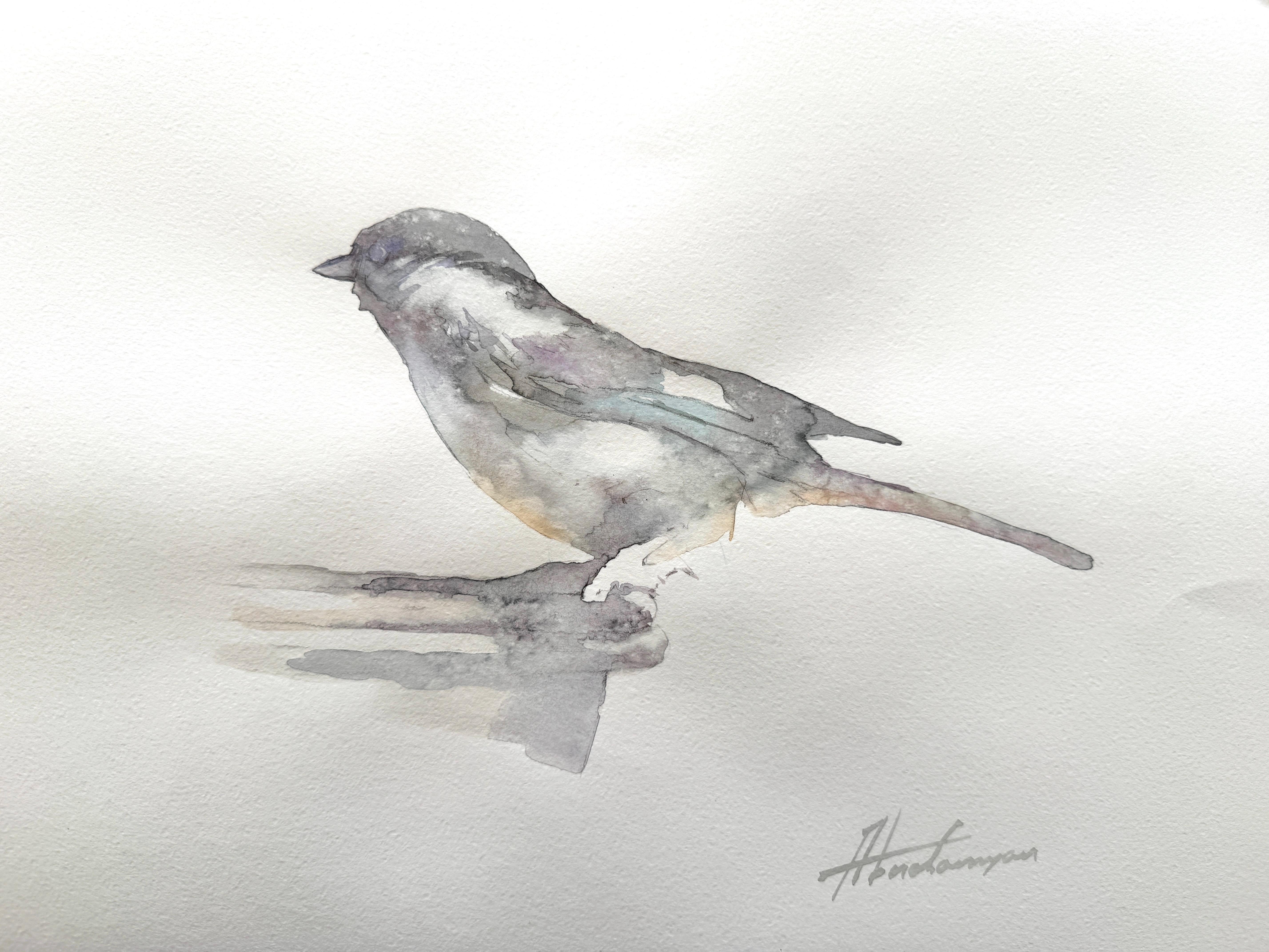 Chickadee Bird Watercolor on Paper Handmade Painting, One of a Kind
