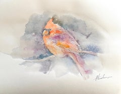 Cardinal Bird Watercolor on Paper Handmade Painting, One of a Kind