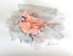Cardinal Bird Watercolor on Paper Handmade Painting, One of a Kind