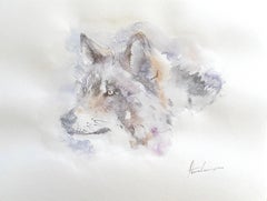 Wolf Portrait Animal Watercolor on Paper Handmade Painting, One of a Kind