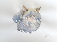 Wolf Portrait Animal Watercolor on Paper Handmade Painting, One of a Kind