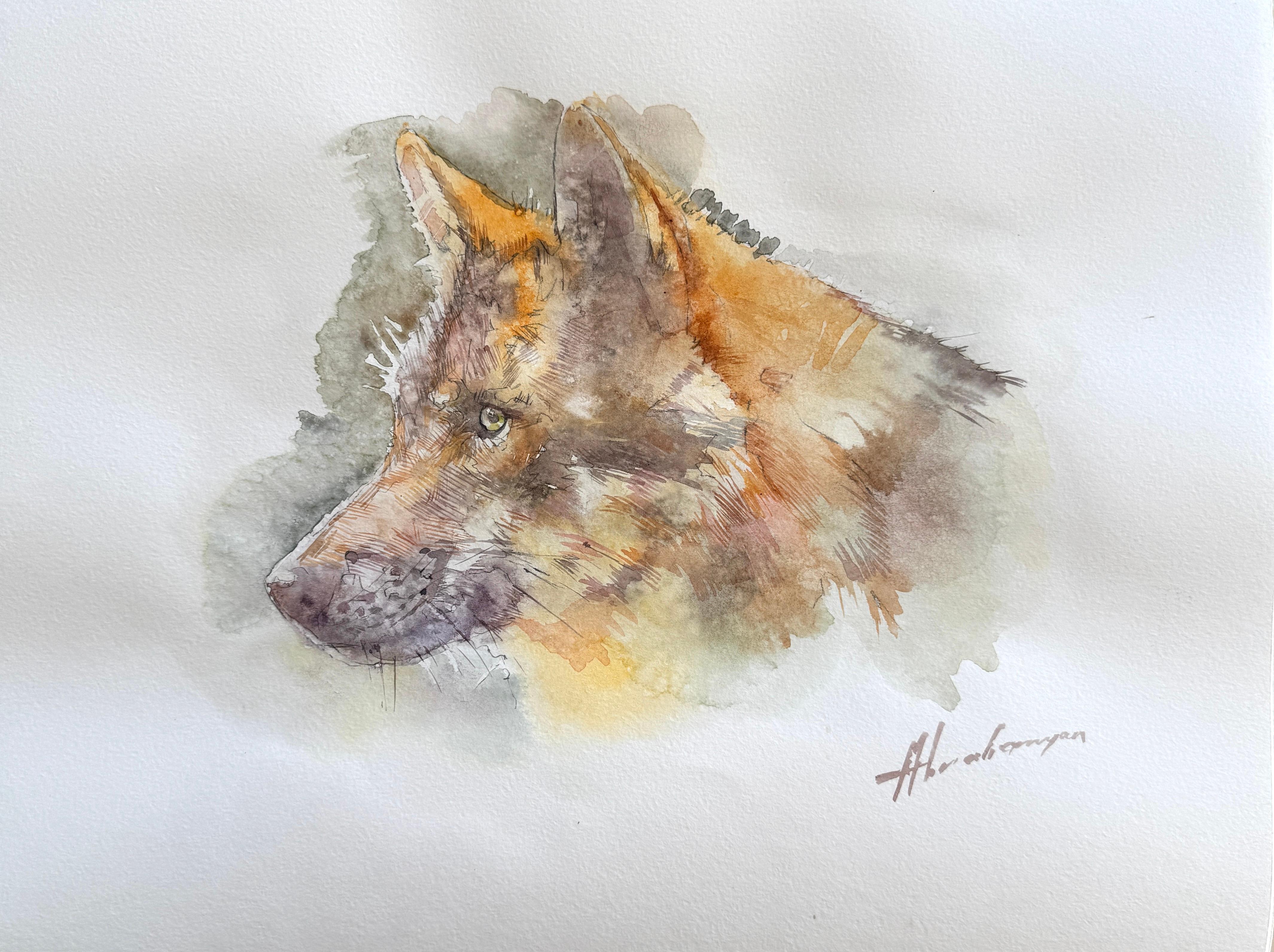 Dog Portrait Animal Watercolor on Paper Handmade Painting, One of a Kind