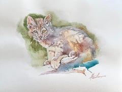 Baby Ocelot Animal Watercolor on Paper Handmade Painting, One of a Kind