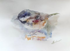 Chickadee Bird Watercolor on Paper Handmade Painting, One of a Kind