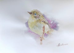 Yellow Bird Watercolor on Paper Handmade Painting, One of a Kind