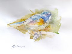 Blue Bird Watercolor on Paper Handmade Painting, One of a Kind
