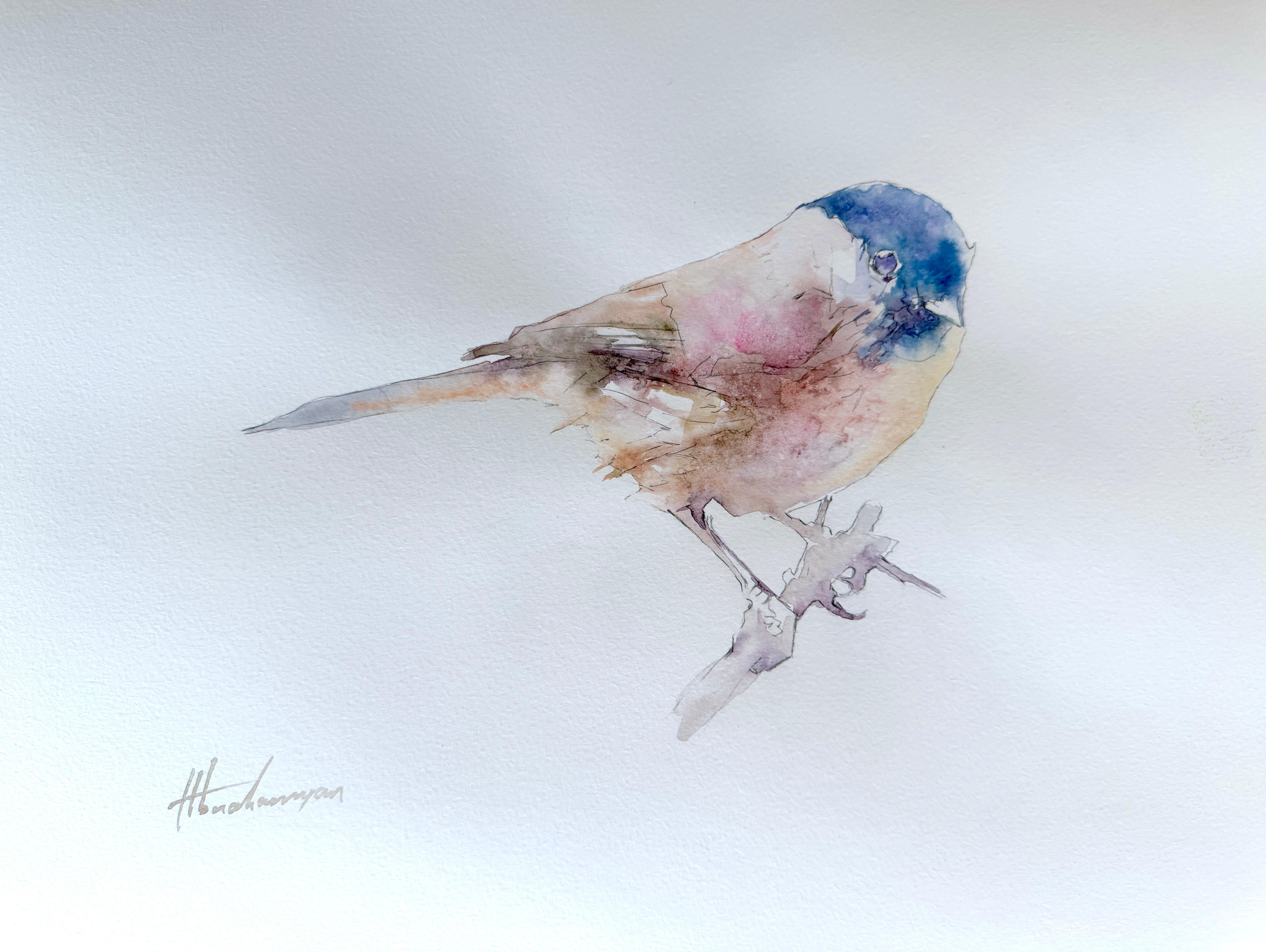 Chickadee Vogel-Aquarell auf Papier, handgefertigtes Gemälde, einzigartig