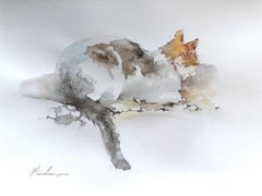 SiHing Cat : aquarelle sur papier représentant un animal, peinture réalisée à la main, pièce unique