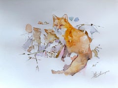 Fox Animal Watercolor on Paper Handmade Painting, One of a Kind
