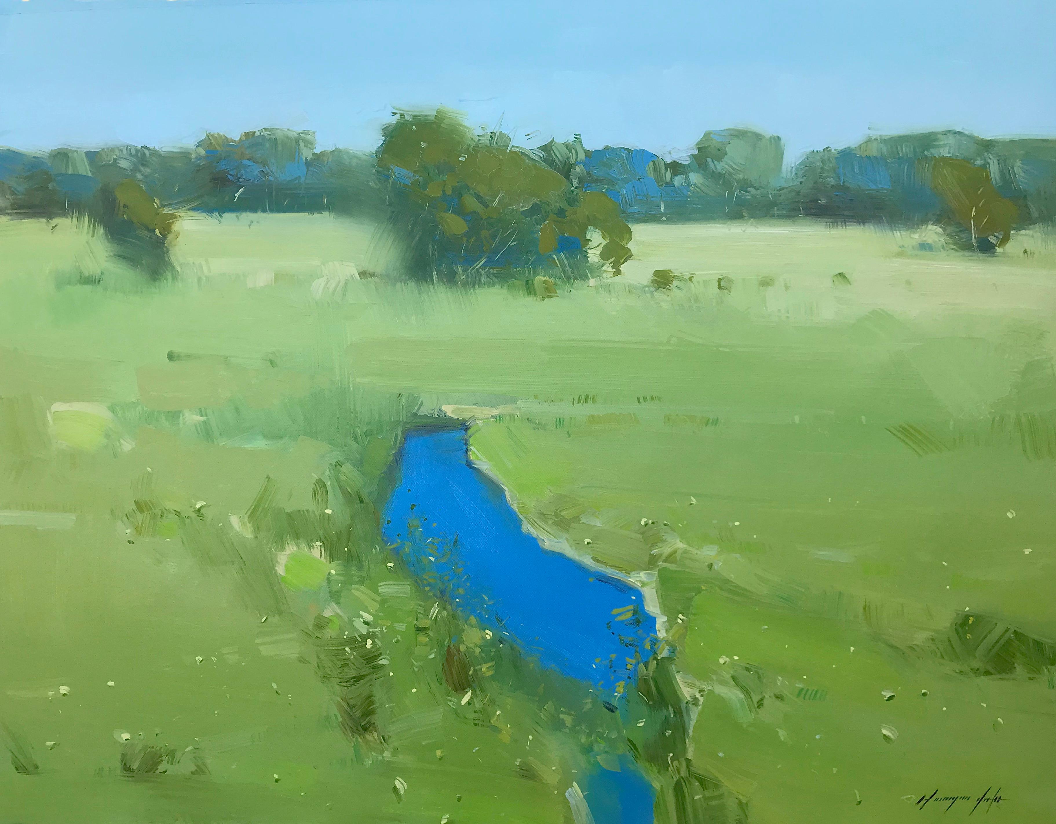Landscape Painting de Vahe Yeremyan - Vista de verano Paisaje Impresionismo óleo sobre lienzo listo para colgar