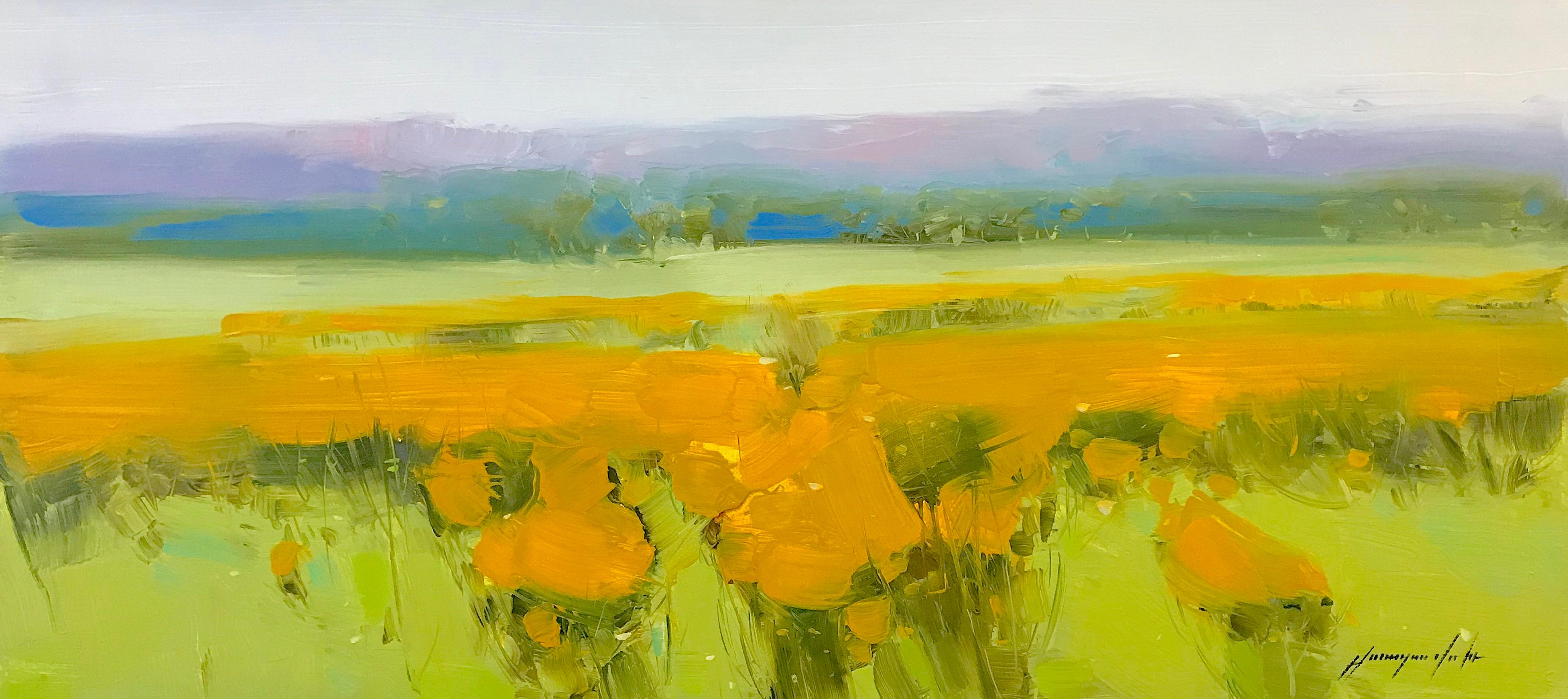 Vahe Yeremyan Landscape Painting - Meadow, landscape oil painting, One of a kind