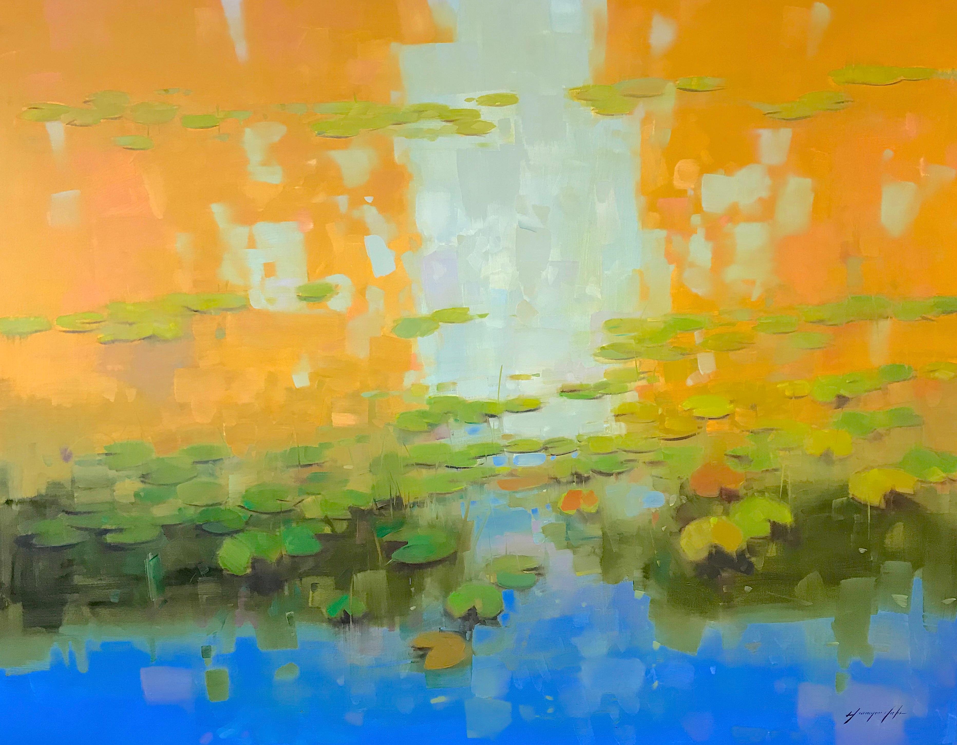 Vahe Yeremyan Landscape Painting - Waterlilies in Fall, Oil on Canvas, One of a kind