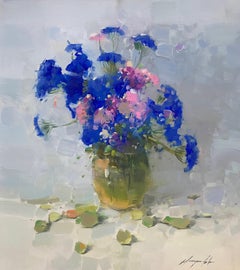 Vase of blue Flowers